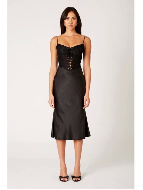 Nia Dresses & Skirts - NIA Frank Dress - Black Lace Corset Midi Satin Cami Small $118